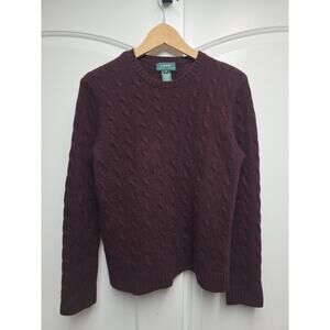 Ralph Lauren Maroon Cable Knit Wool Cashmere Rabbit Hair Sweater Womens Sz M